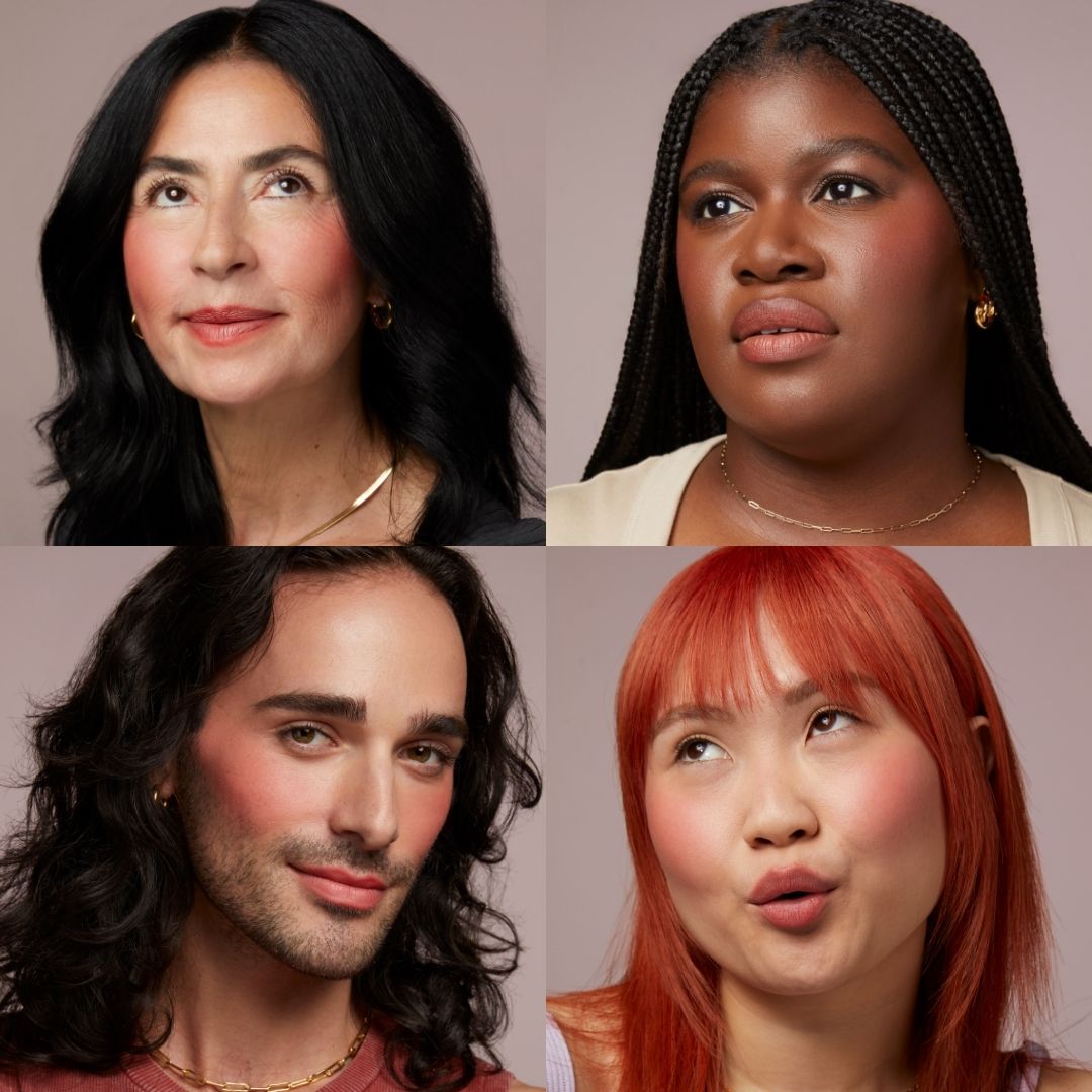 Soft Tomato - A Lush Red, Grid of 4 models wearing Soft Tomato